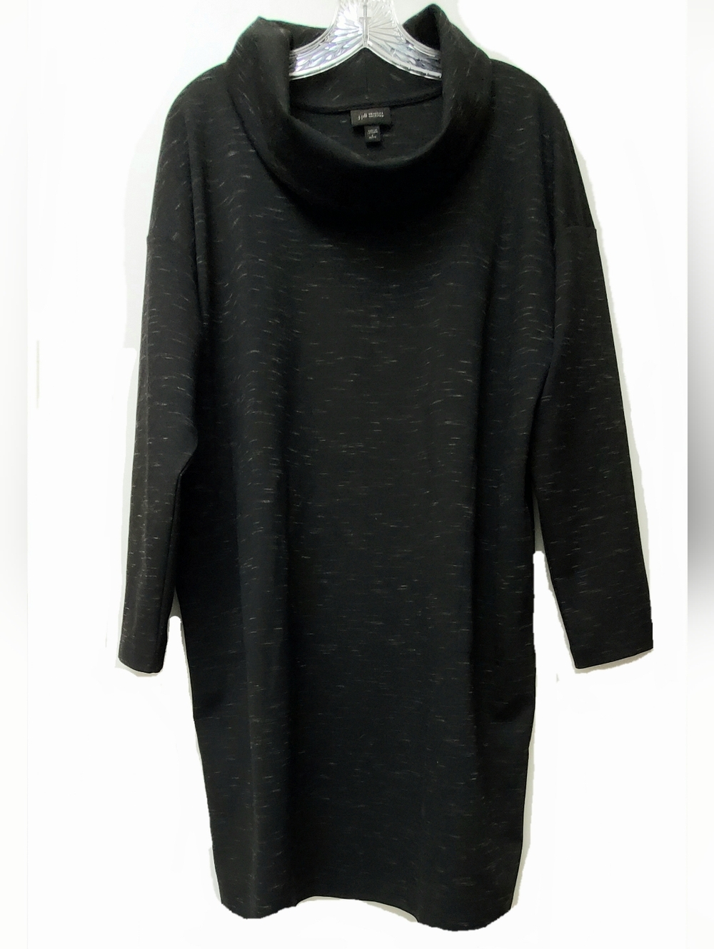 J.Jill Wearever Collection Black White Space Dye Cowl Neck Dress Side Pockets LP